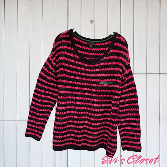 Tommy Hilfiger Cotton Boat Neck  Pullover Sweater Women's XL Pink Blue Stripes - Picture 1 of 6